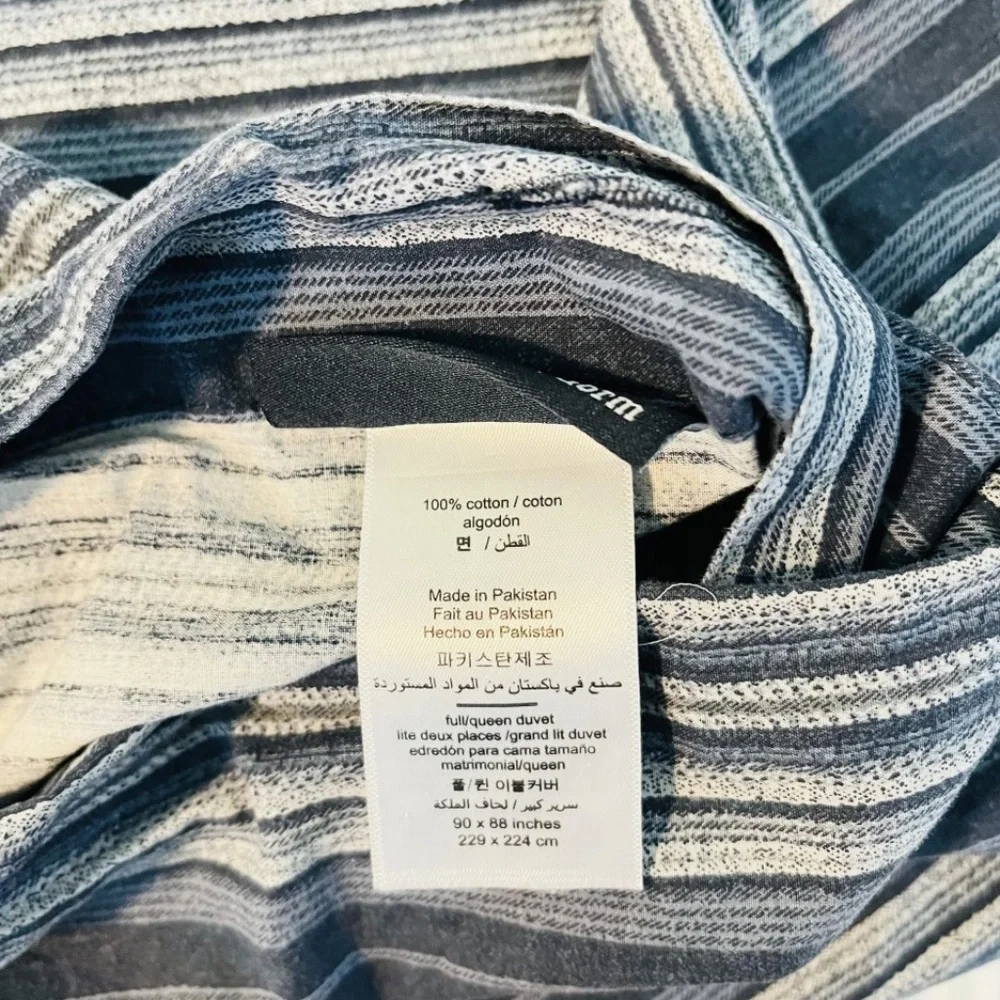 Pottery Barn Teen Railroad Stripe Full/Queen Duvet Cover + 2 Shams 100% Cotton